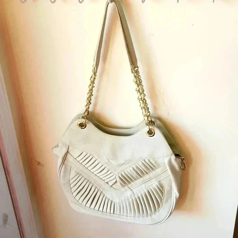 Big Buddah Cream Shoulder Bag Purse Vegan Leather